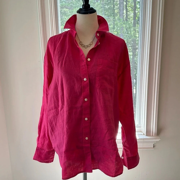 J. Crew Tops - J Crew Baird McNutt Ettienne Oversized Pink Linen Button Up, Size Medium